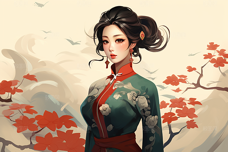 旗袍美女艺术高贵插画