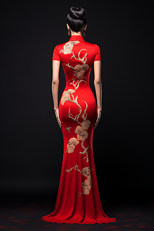 旗袍华贵传统服饰摄影图