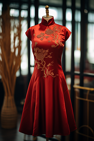 旗袍传统服饰优雅摄影图