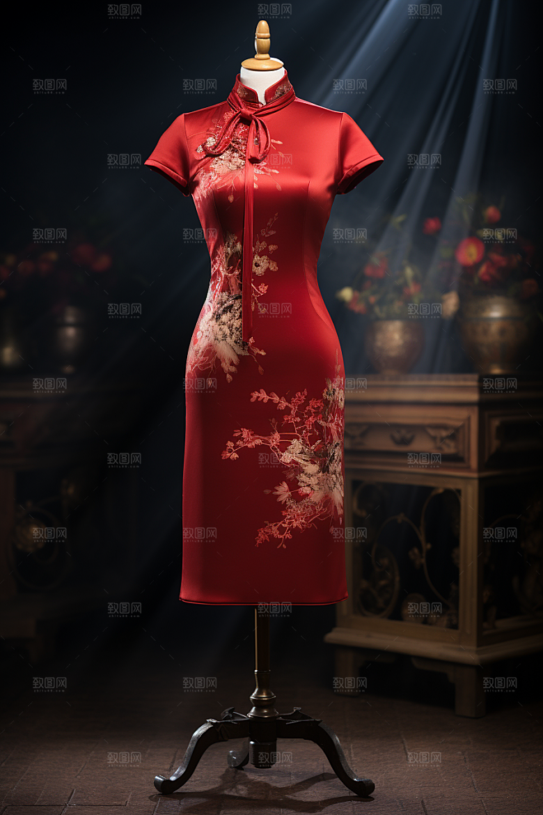 旗袍传统服饰优雅摄影图