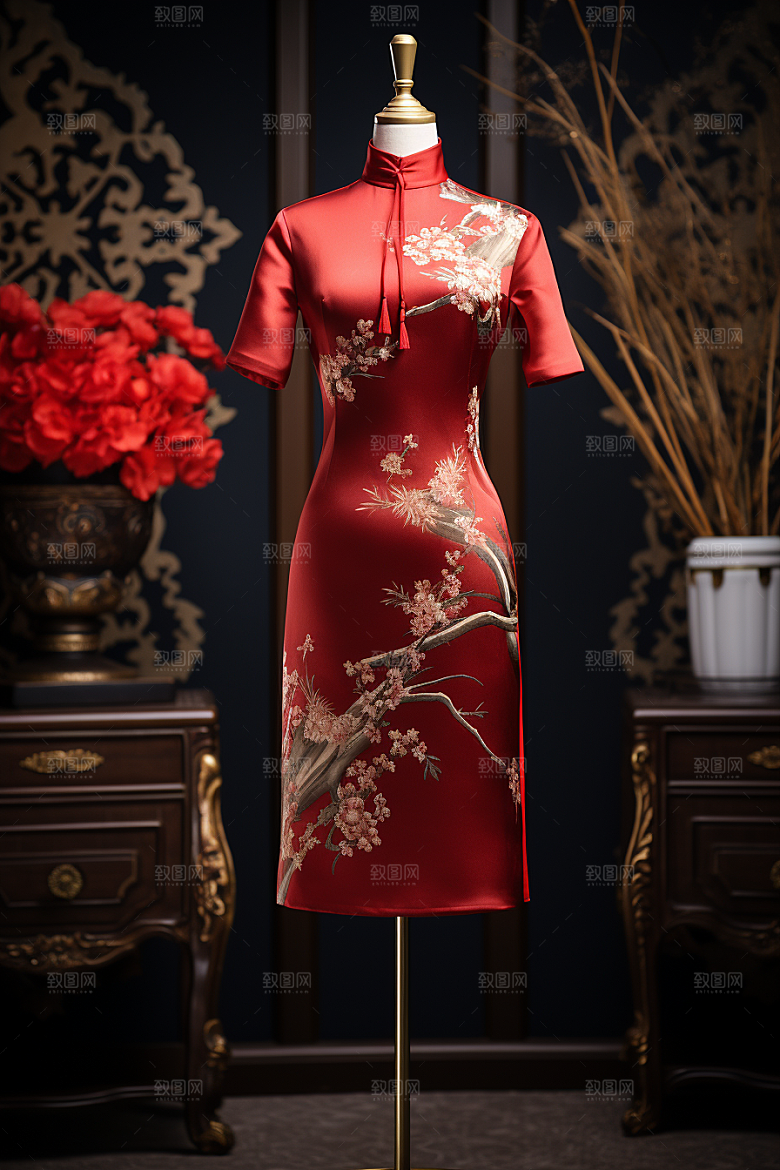 旗袍新中式传统服饰摄影图
