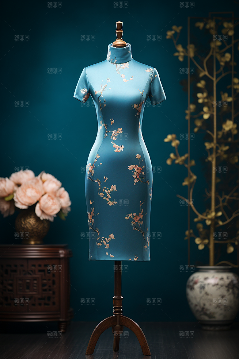 旗袍传统服饰优雅摄影图