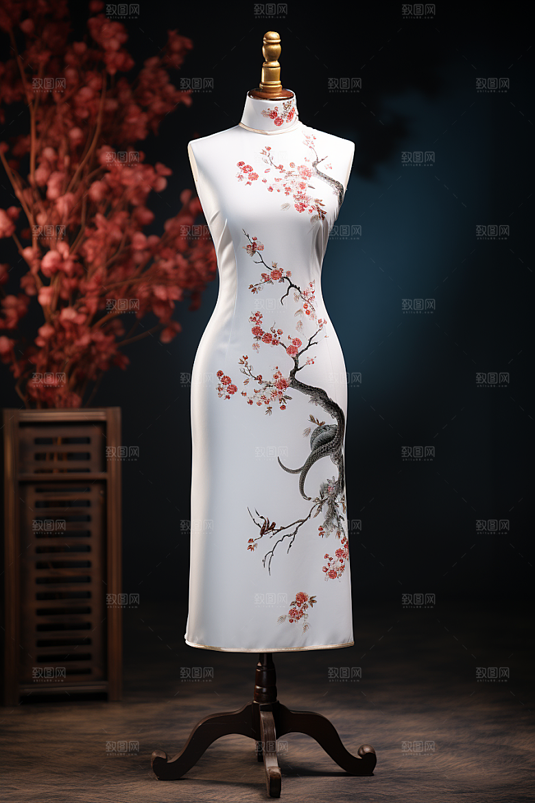 旗袍华贵传统服饰摄影图