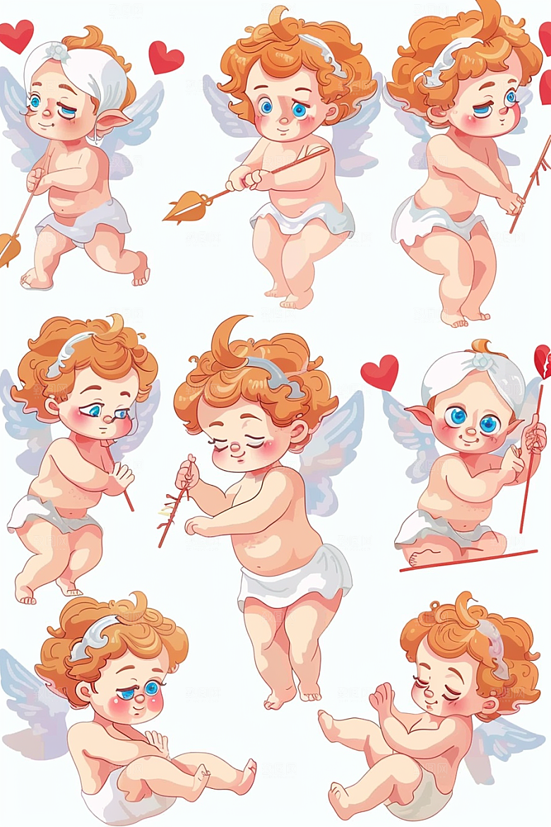 卡通丘比特希腊神话浪漫插画