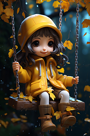 枫叶树下的女孩秋色IP肖像模型