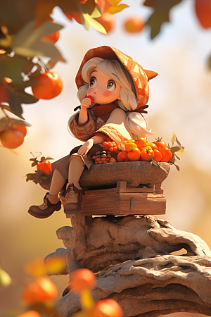 枫叶树下的女孩IP肖像秋色模型