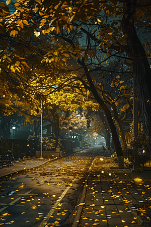 秋天落叶枫叶林枫树摄影图