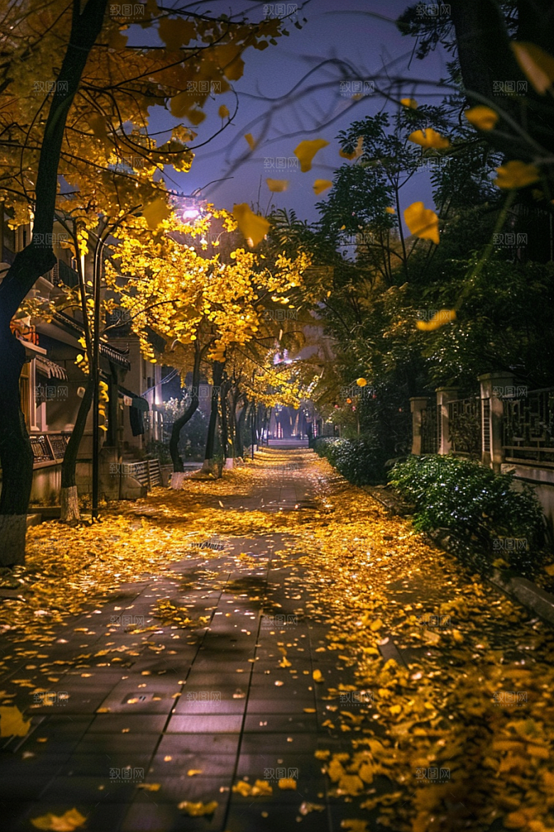 秋天落叶枫树温暖摄影图