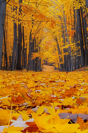 秋天落叶金色唯美摄影图