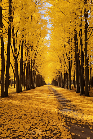 秋天落叶金色枫叶林摄影图