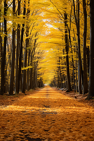 秋天落叶枫树金色摄影图