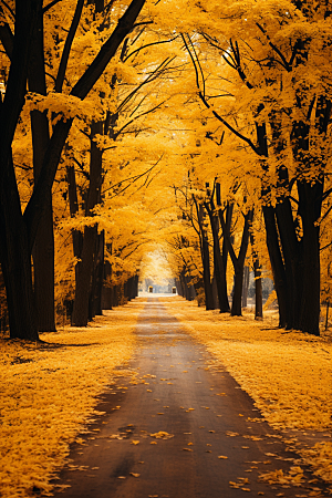 秋天落叶高清金色摄影图