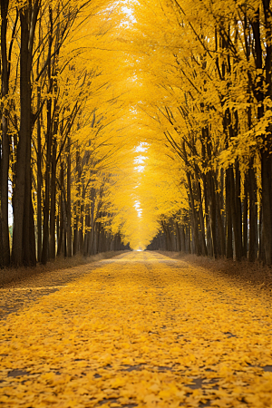 秋天落叶秋季金色摄影图