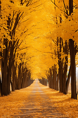 秋天落叶温暖枫树摄影图