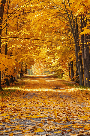 秋天落叶枫树金色摄影图