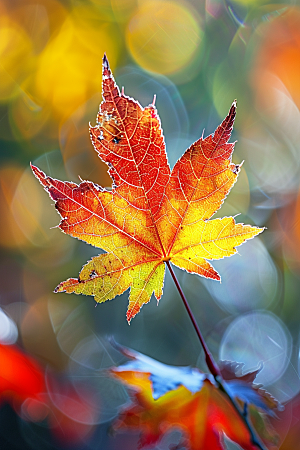 秋天落叶温暖金色摄影图