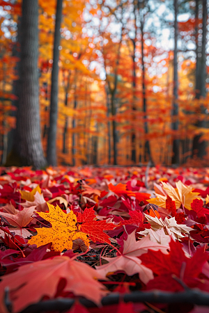 秋天落叶金色枫树摄影图