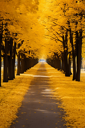 秋天落叶金色梧桐摄影图
