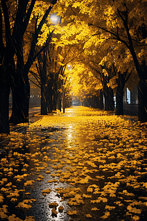秋天落叶枫树枫叶林摄影图