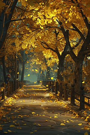 秋天落叶枫叶林秋季摄影图