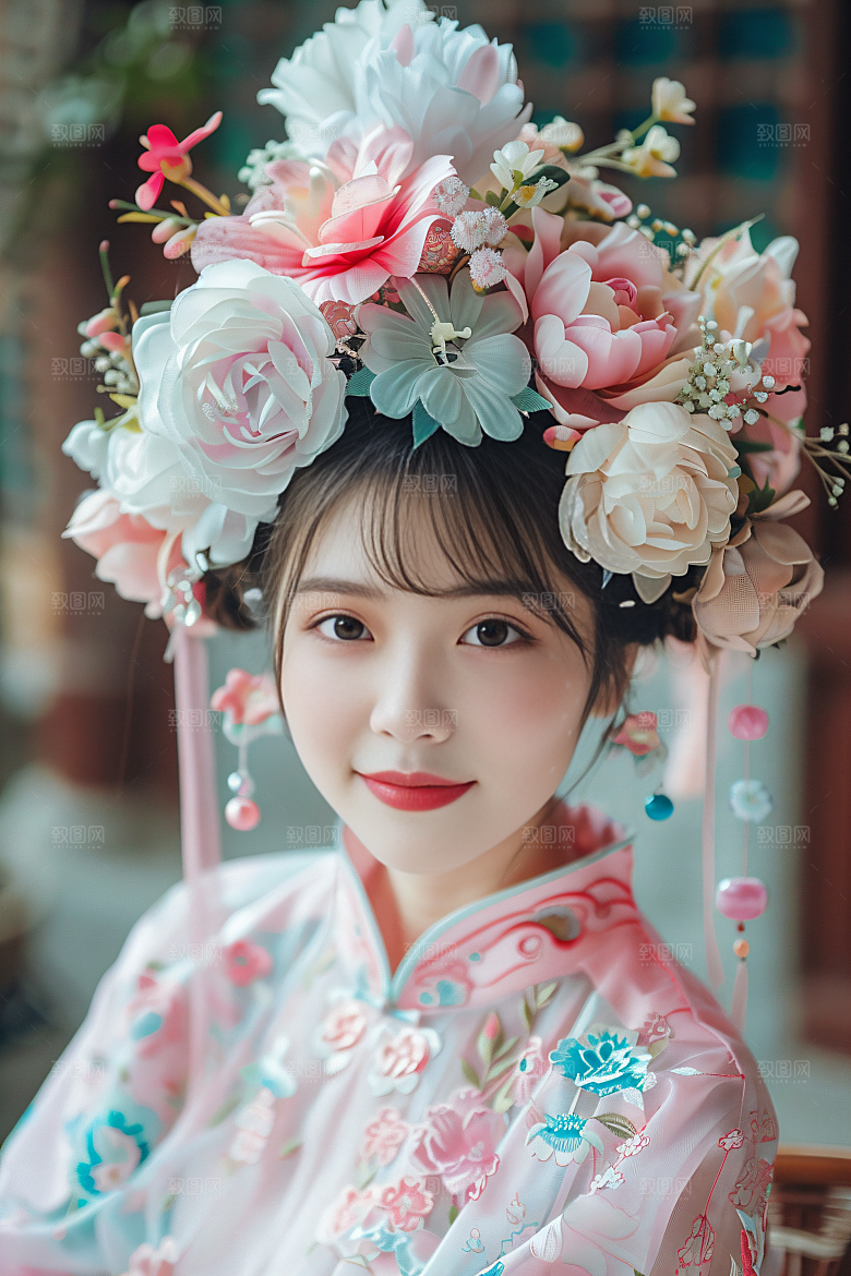 泉州簪花精美花冠摄影图
