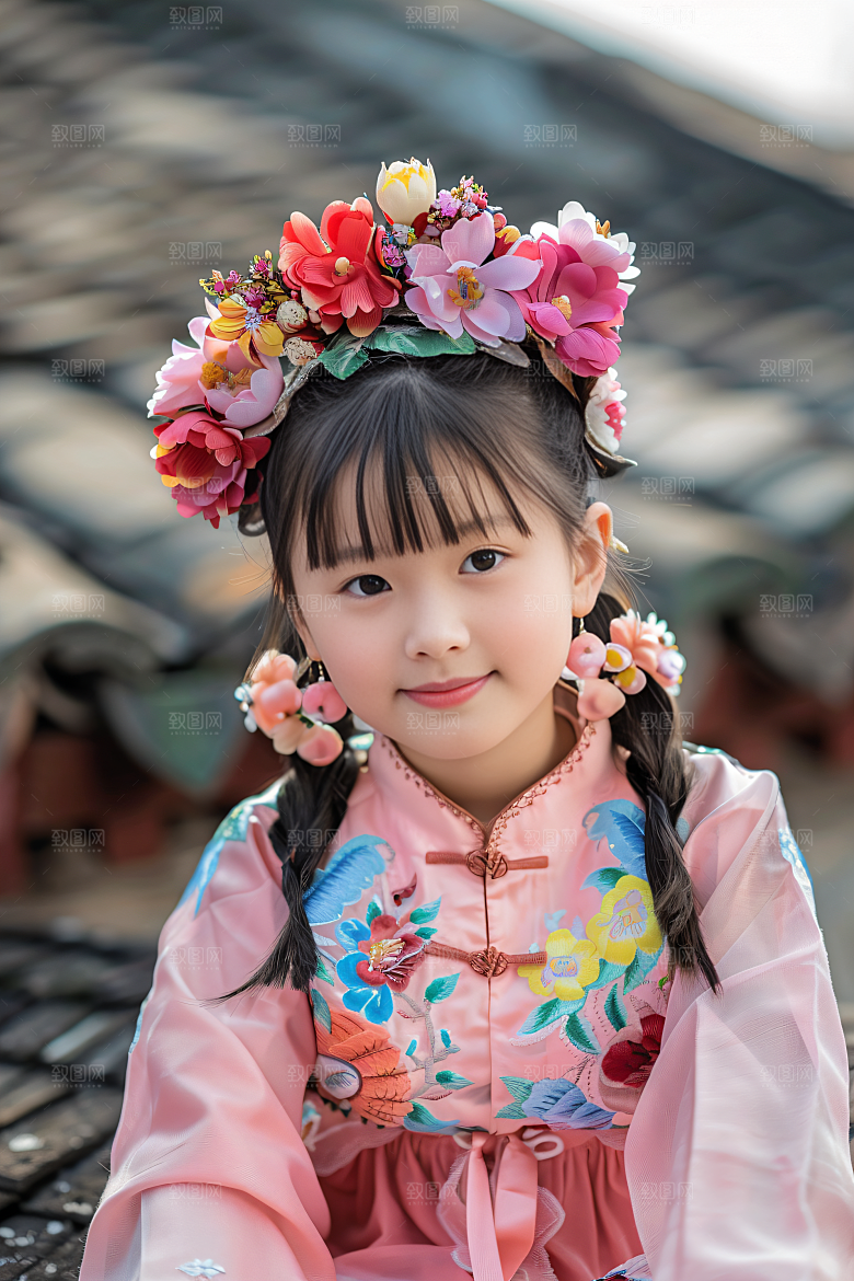 泉州簪花花卉女性肖像摄影图