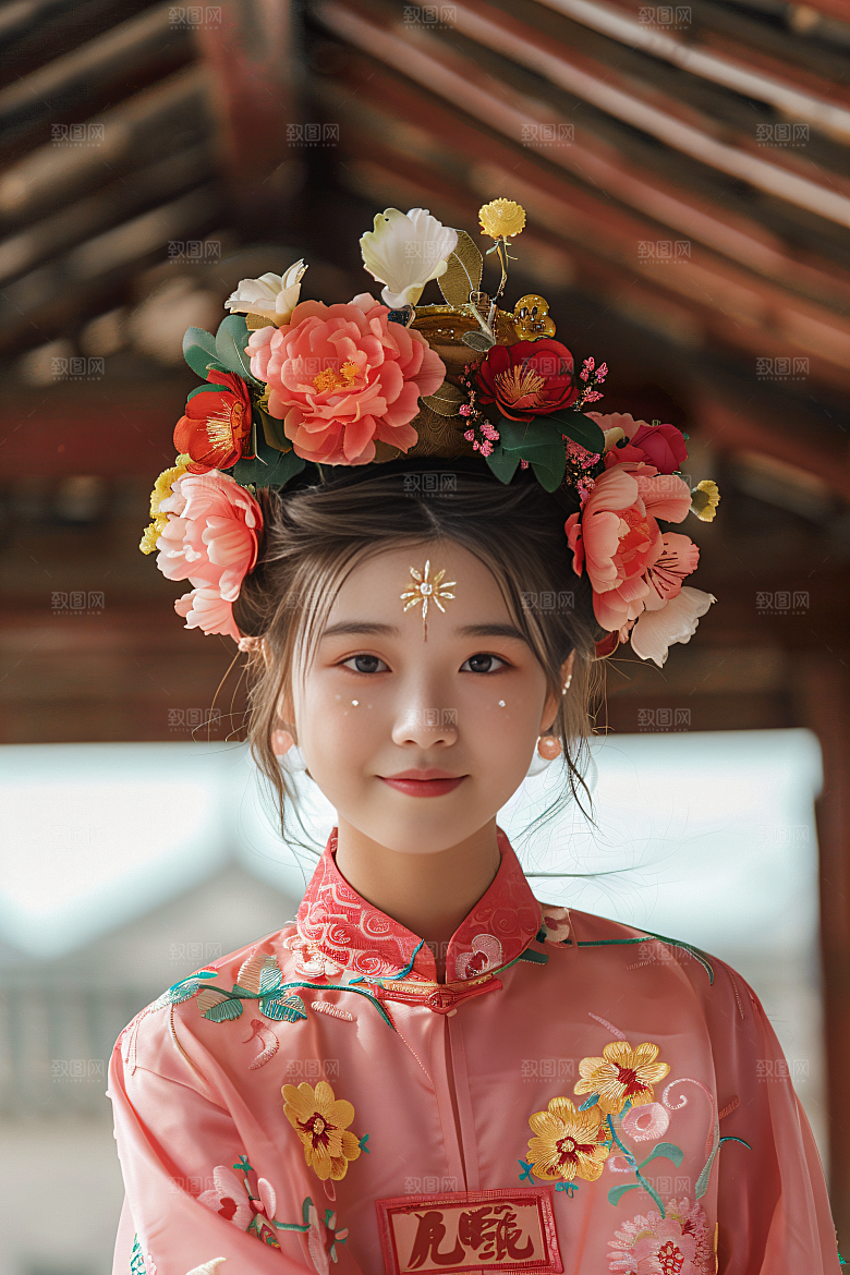 泉州簪花花冠花卉摄影图