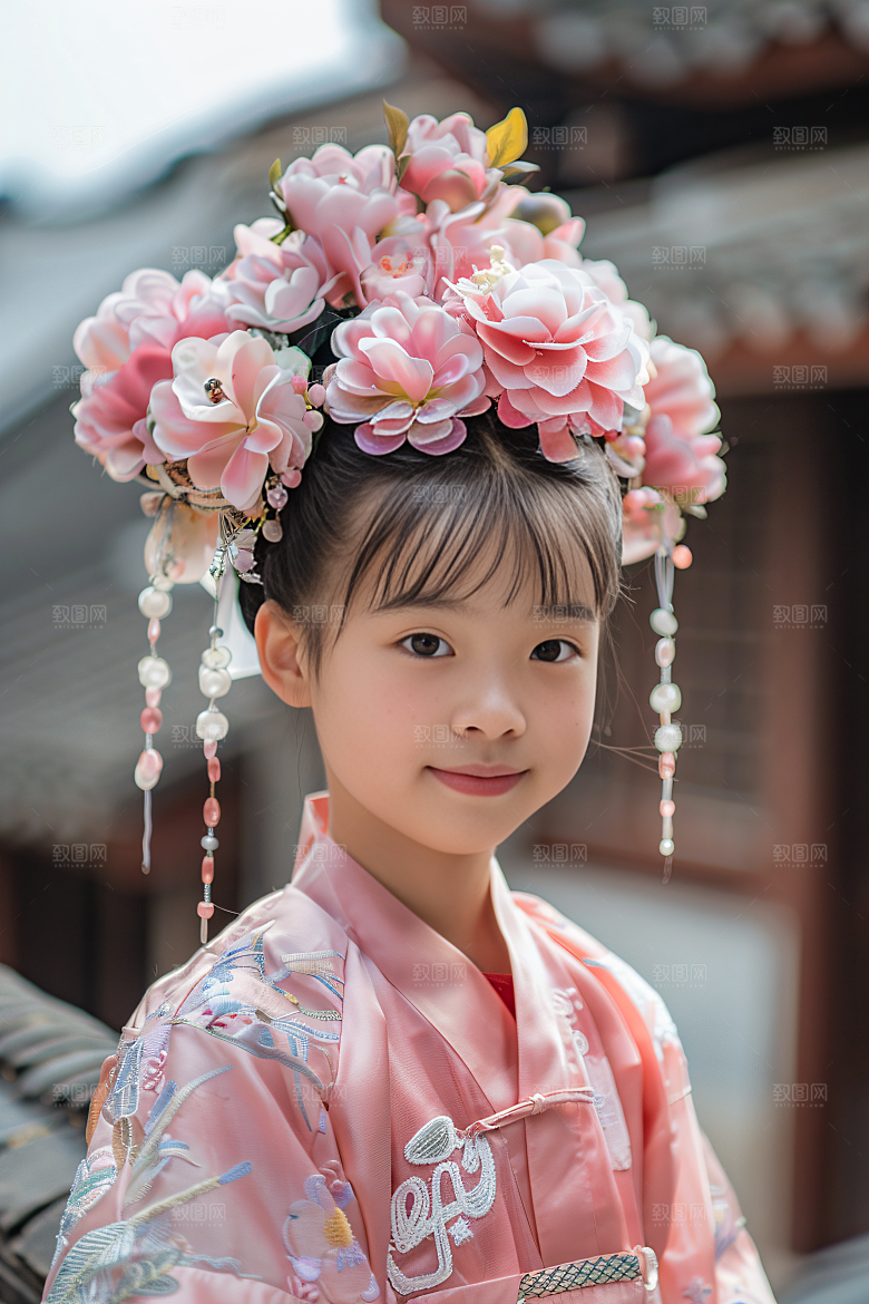 泉州簪花唯美头饰摄影图