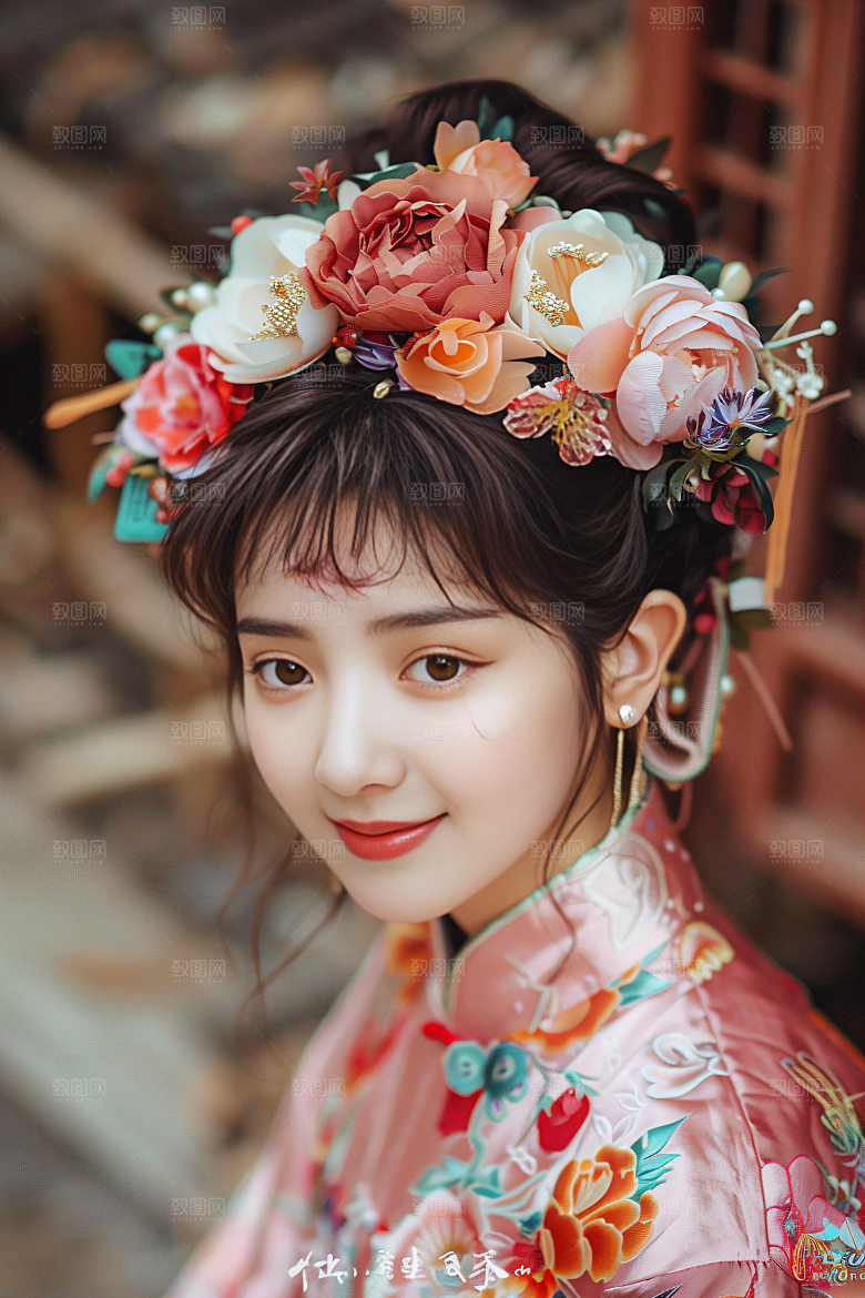 泉州簪花装饰唯美摄影图