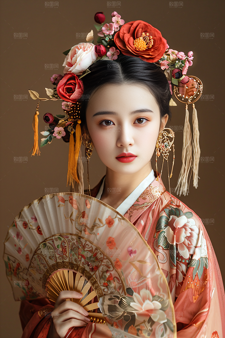 泉州簪花花冠花卉摄影图