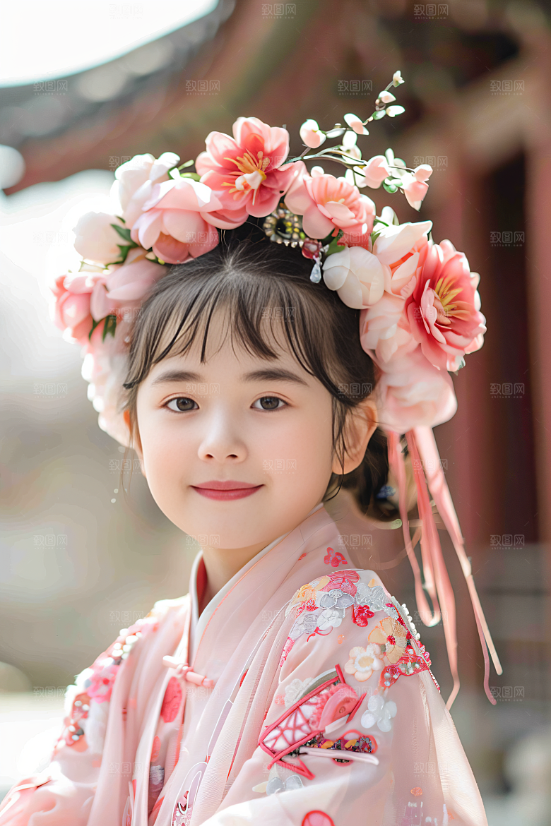 泉州簪花花卉花冠摄影图