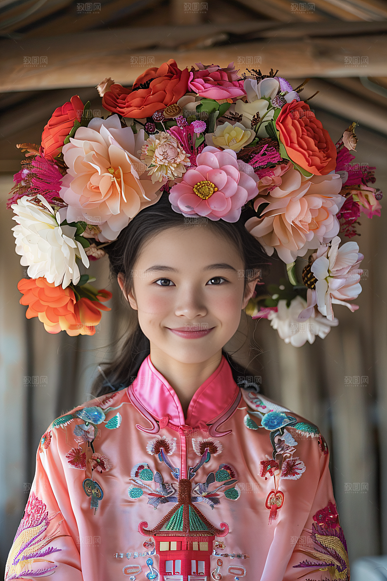 泉州簪花女性肖像高清摄影图