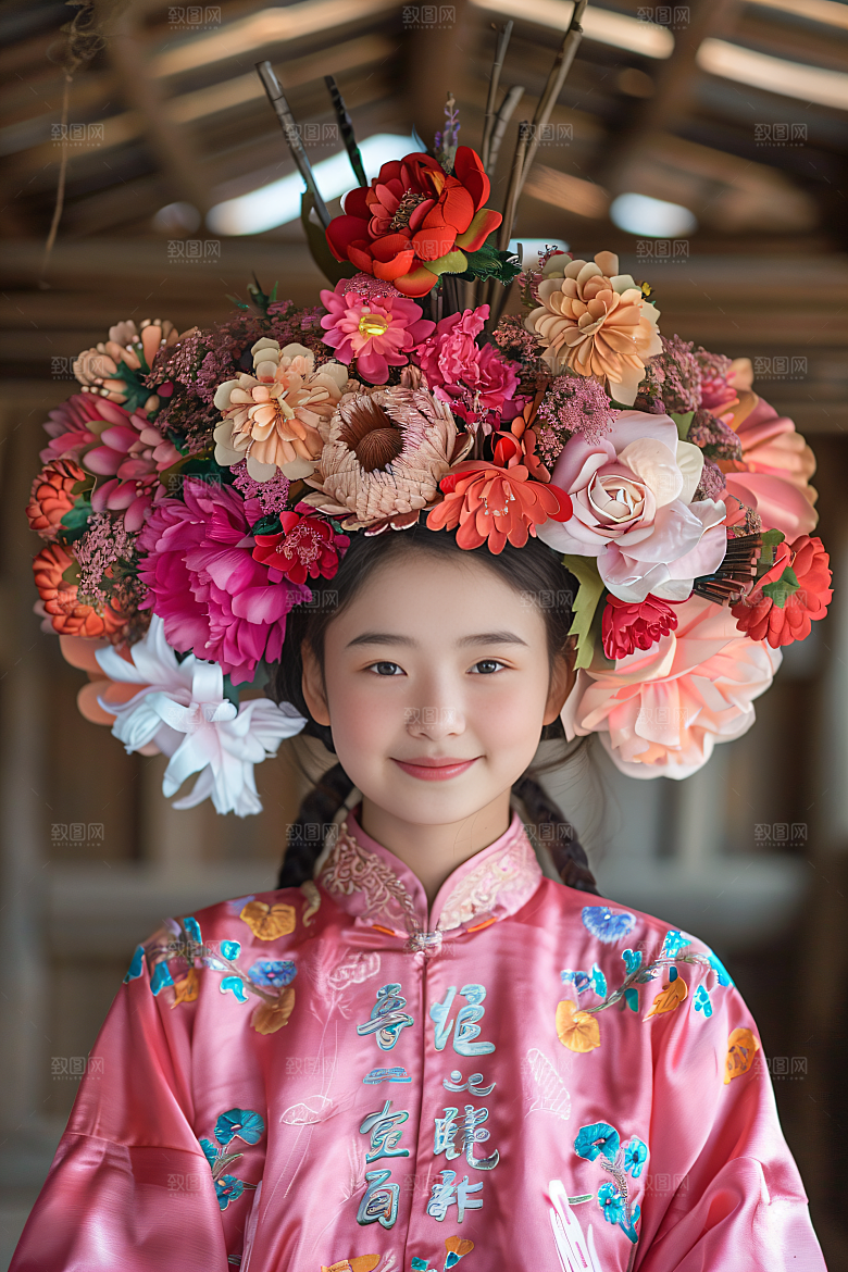 泉州簪花花冠人物摄影图