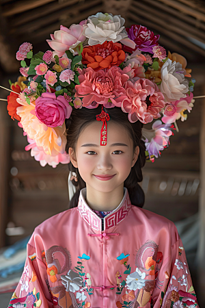 泉州簪花装饰花卉摄影图