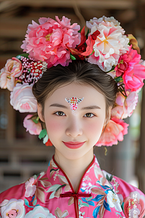 泉州簪花头饰花卉摄影图