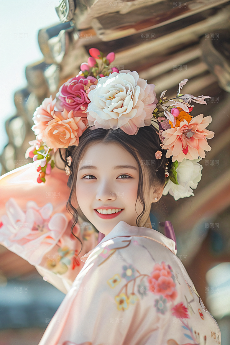 泉州簪花花冠唯美摄影图