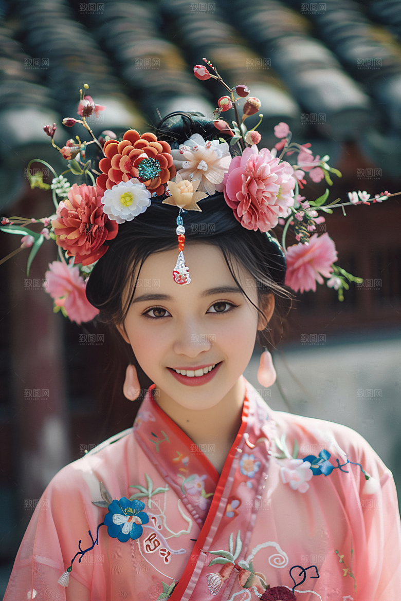 泉州簪花头饰人物摄影图