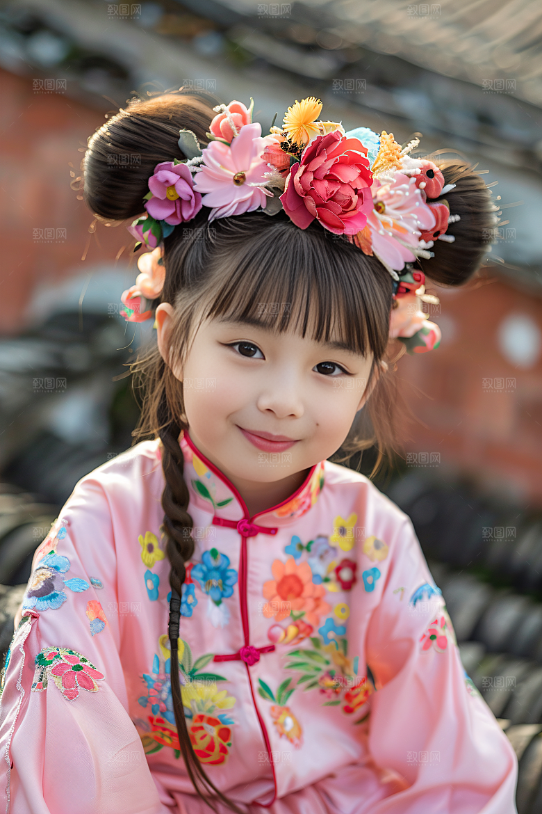 泉州簪花头饰汉服摄影图