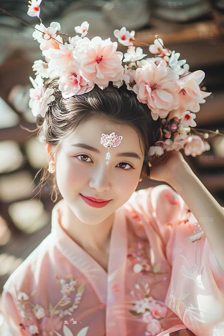 泉州簪花唯美汉服摄影图