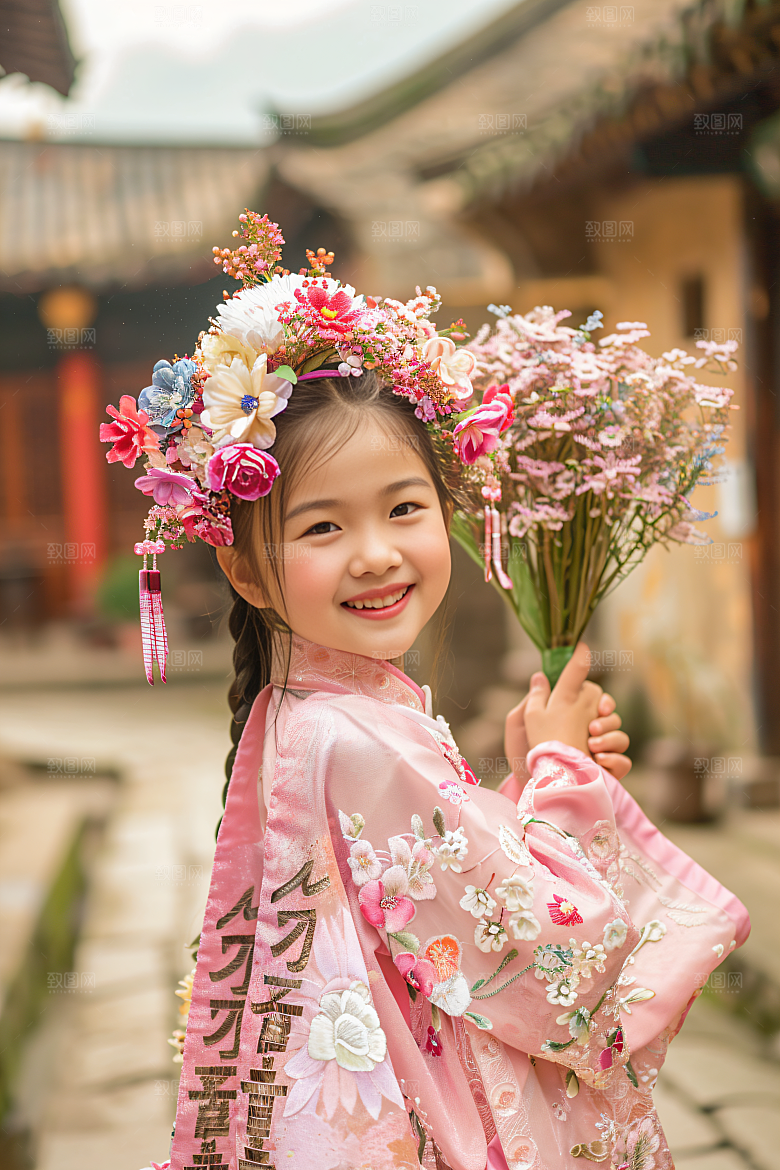 泉州簪花精美汉服摄影图