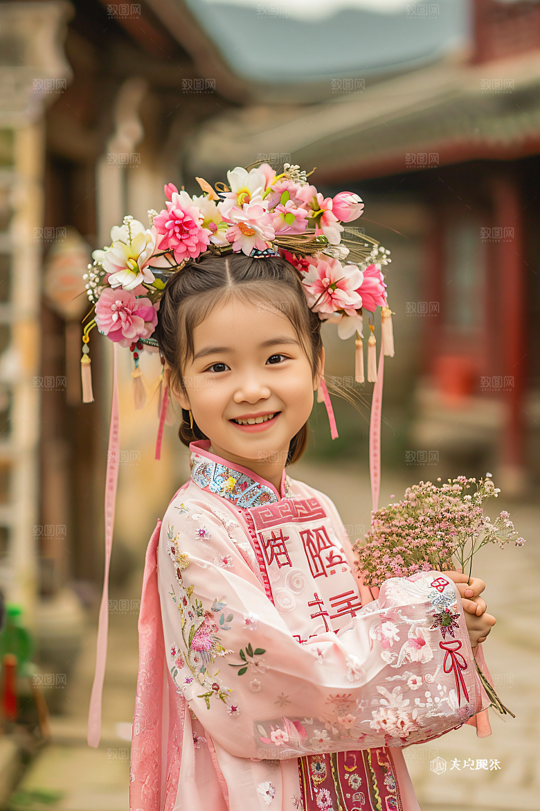 泉州簪花头饰人物摄影图