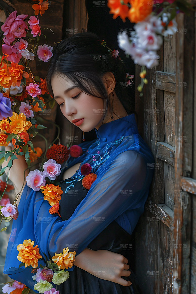 泉州簪花福建头饰摄影图