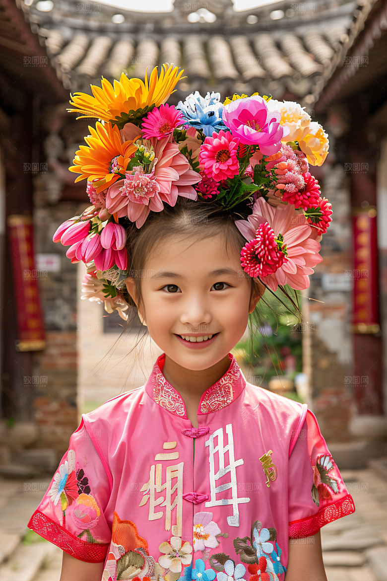 泉州簪花女性肖像地方特色摄影图