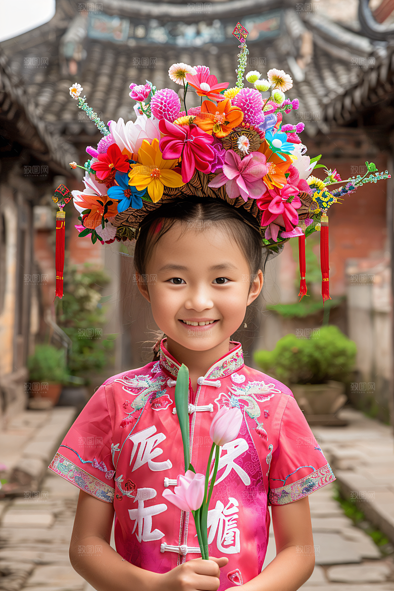 泉州簪花装饰花卉摄影图