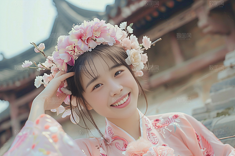 泉州簪花花冠唯美摄影图