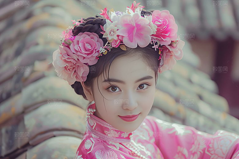 泉州簪花地方特色头饰摄影图