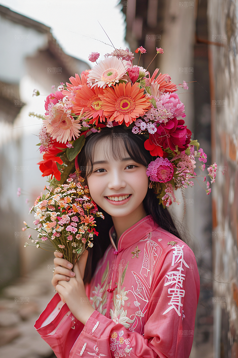 泉州簪花头饰汉服摄影图