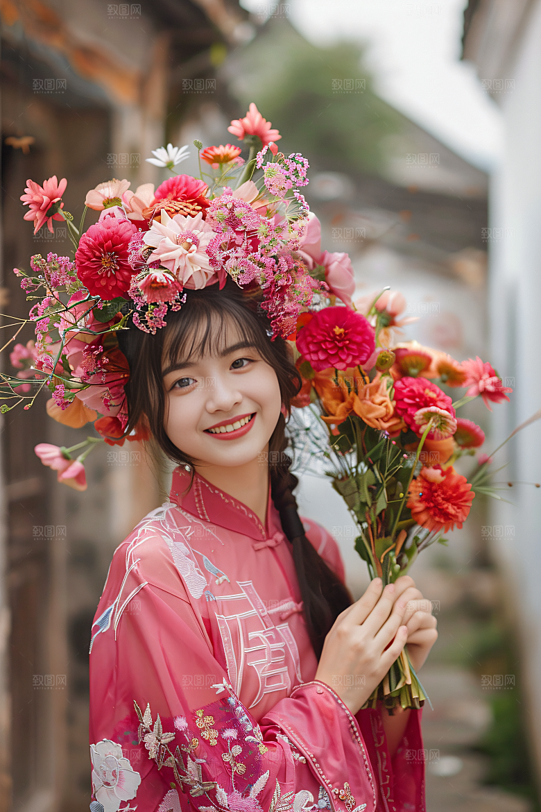 泉州簪花女性肖像高清摄影图