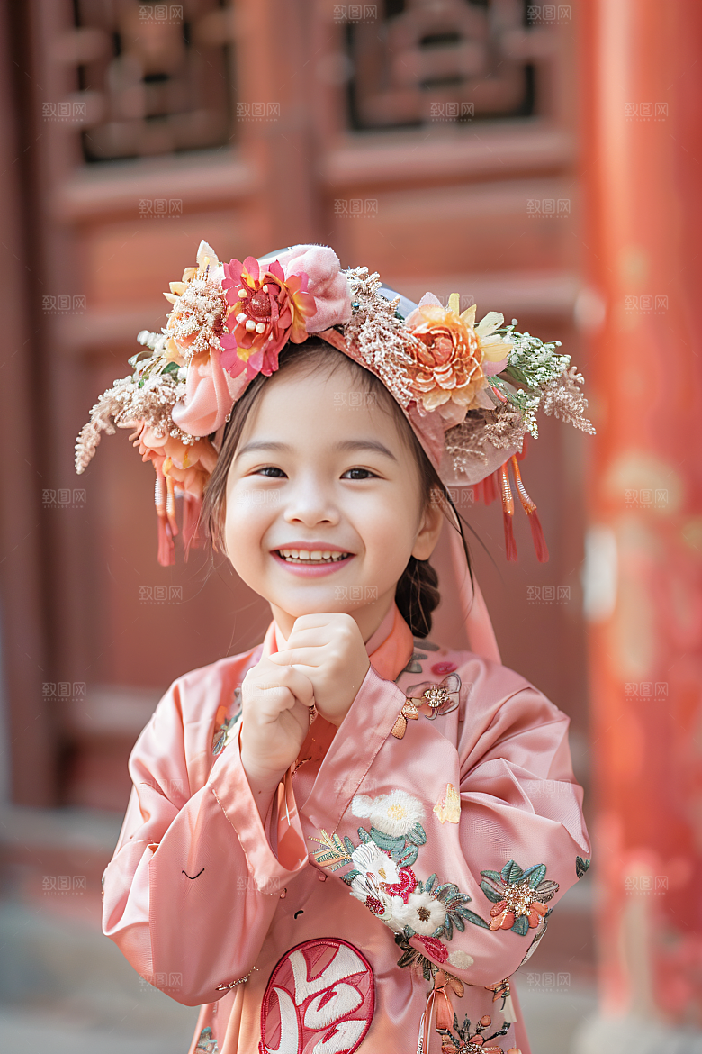 泉州簪花地方特色头饰摄影图