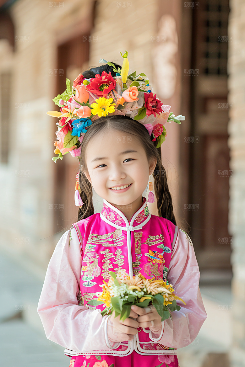 泉州簪花女性肖像头饰摄影图